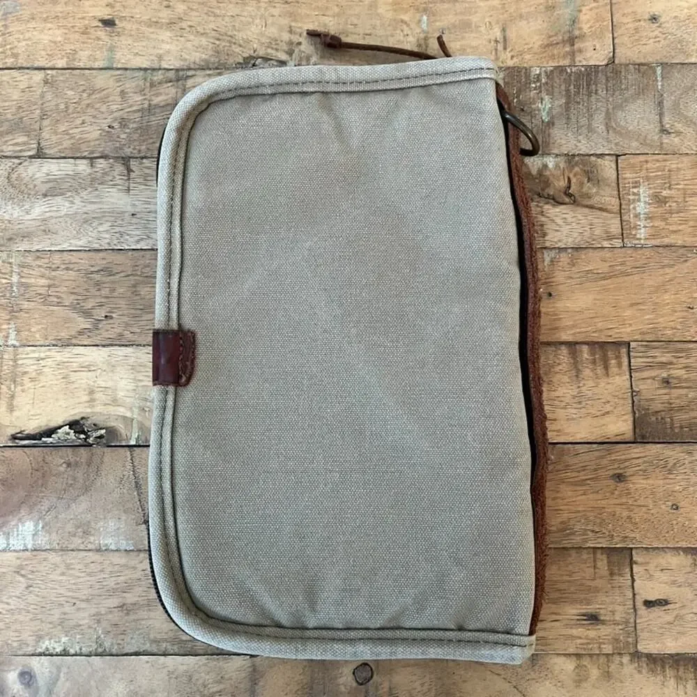 Vintage Khaki Canvas and Leather Everyday Carry Pocket Organizer Bible Cover
